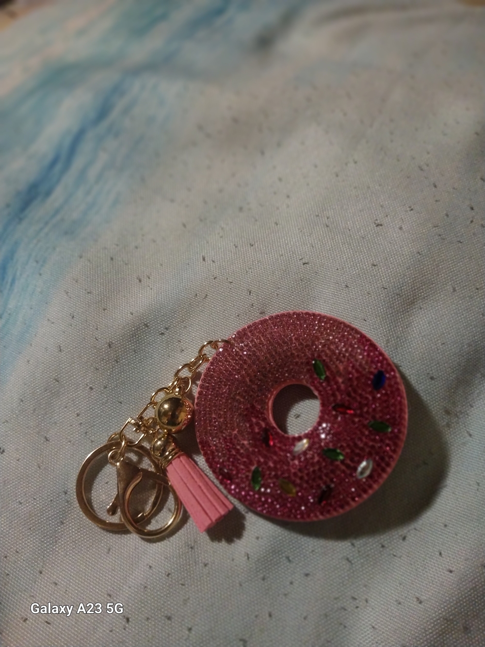 Pink Donut Puffy 3D Bag Charm/Keychain Gold Hardware